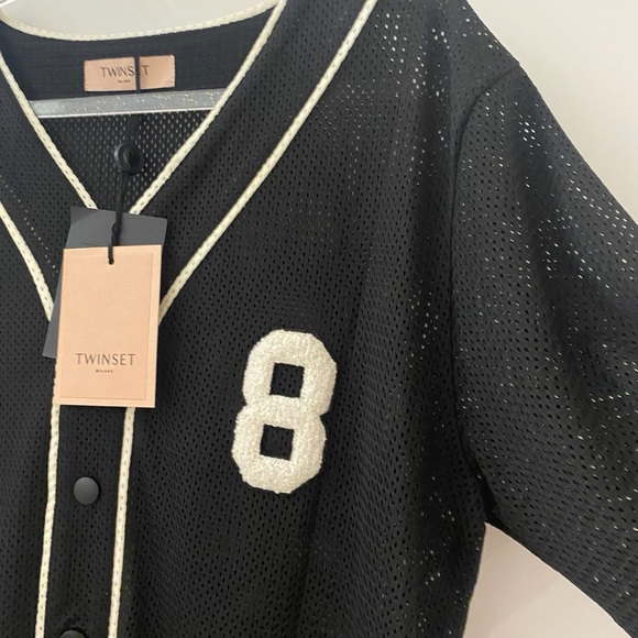 TWINSET Black Top With Number 8 Mesh T-shirt IT 42 NWT - Picture 9 of 11